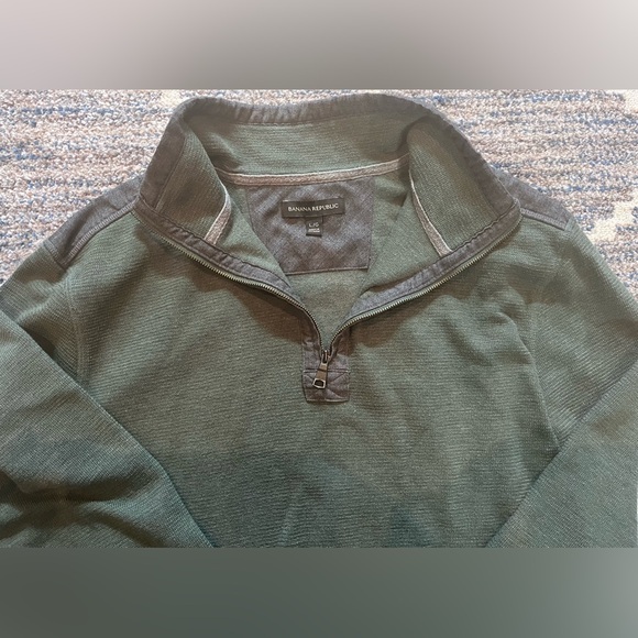 Banana Republic Men’s Size L Half Zip Shirt Green/Blue - Picture 3 of 4